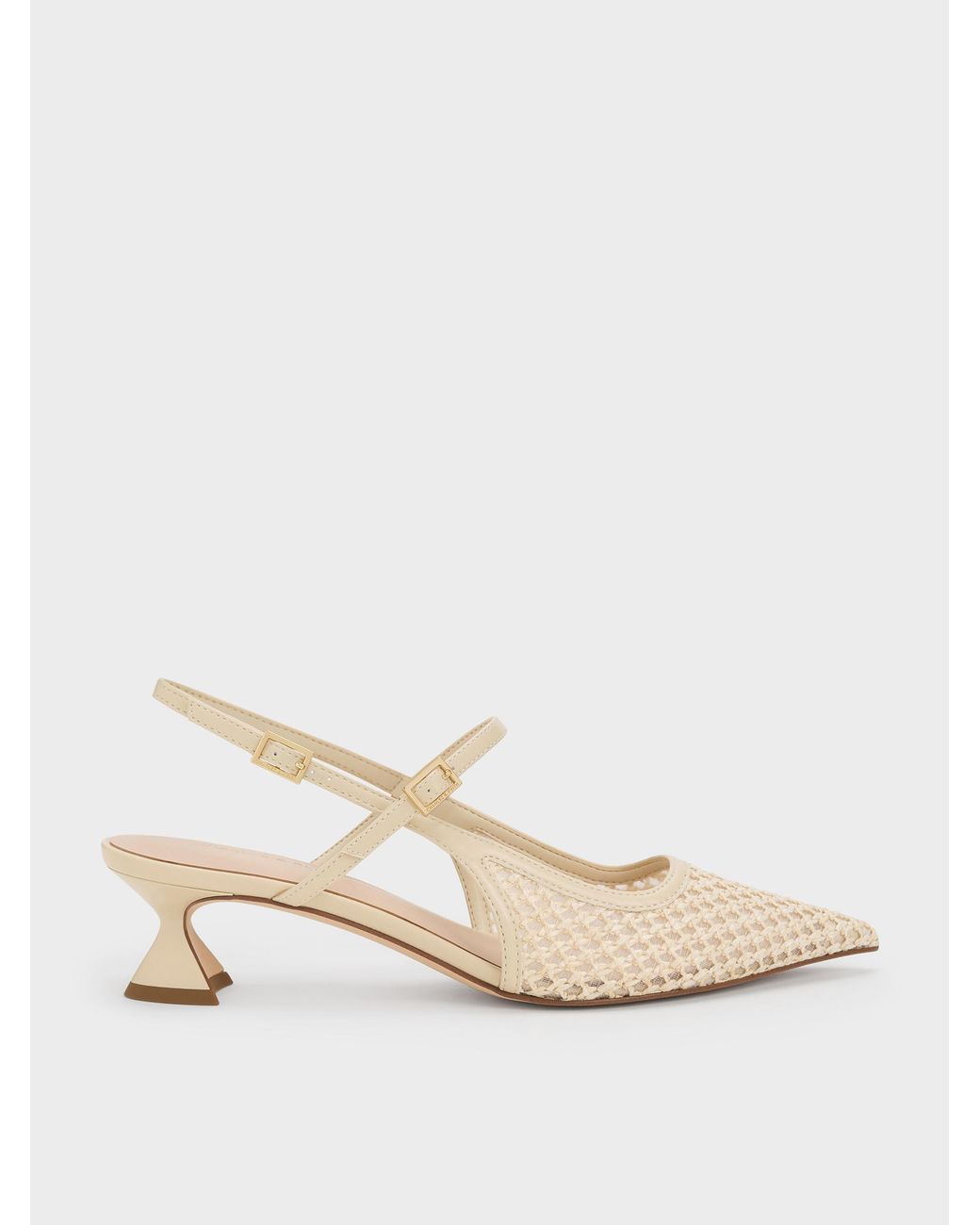 Charles & Keith Natural Raffia Sculptural-heel Slingback Pumps