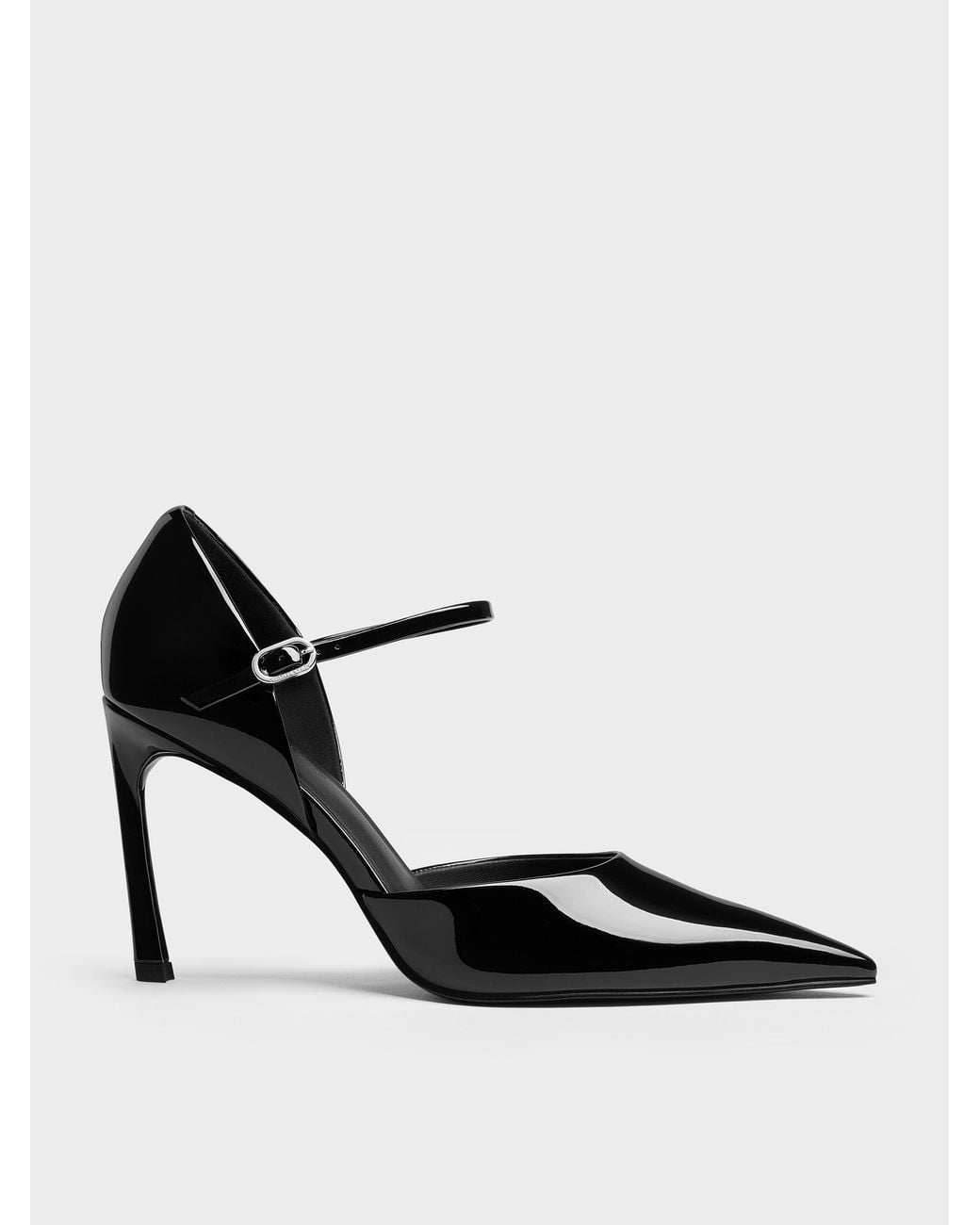 Charles & Keith Black Patent Pointed D'Orsay Stiletto Pumps