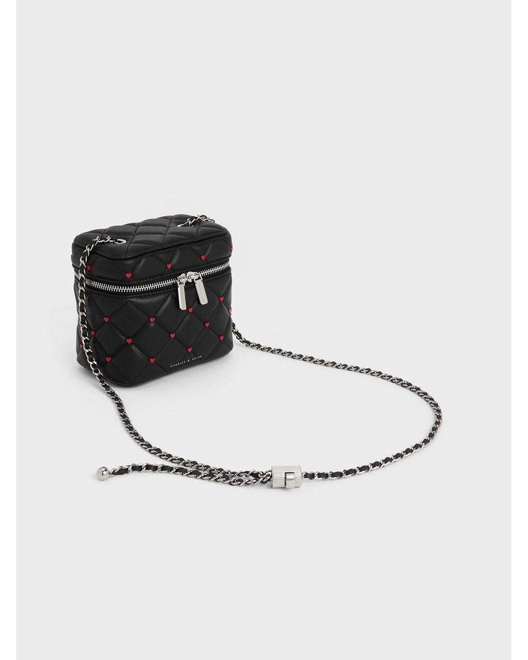 Charles & Keith Nezu Quilted Heart-print Bag in Black | Lyst