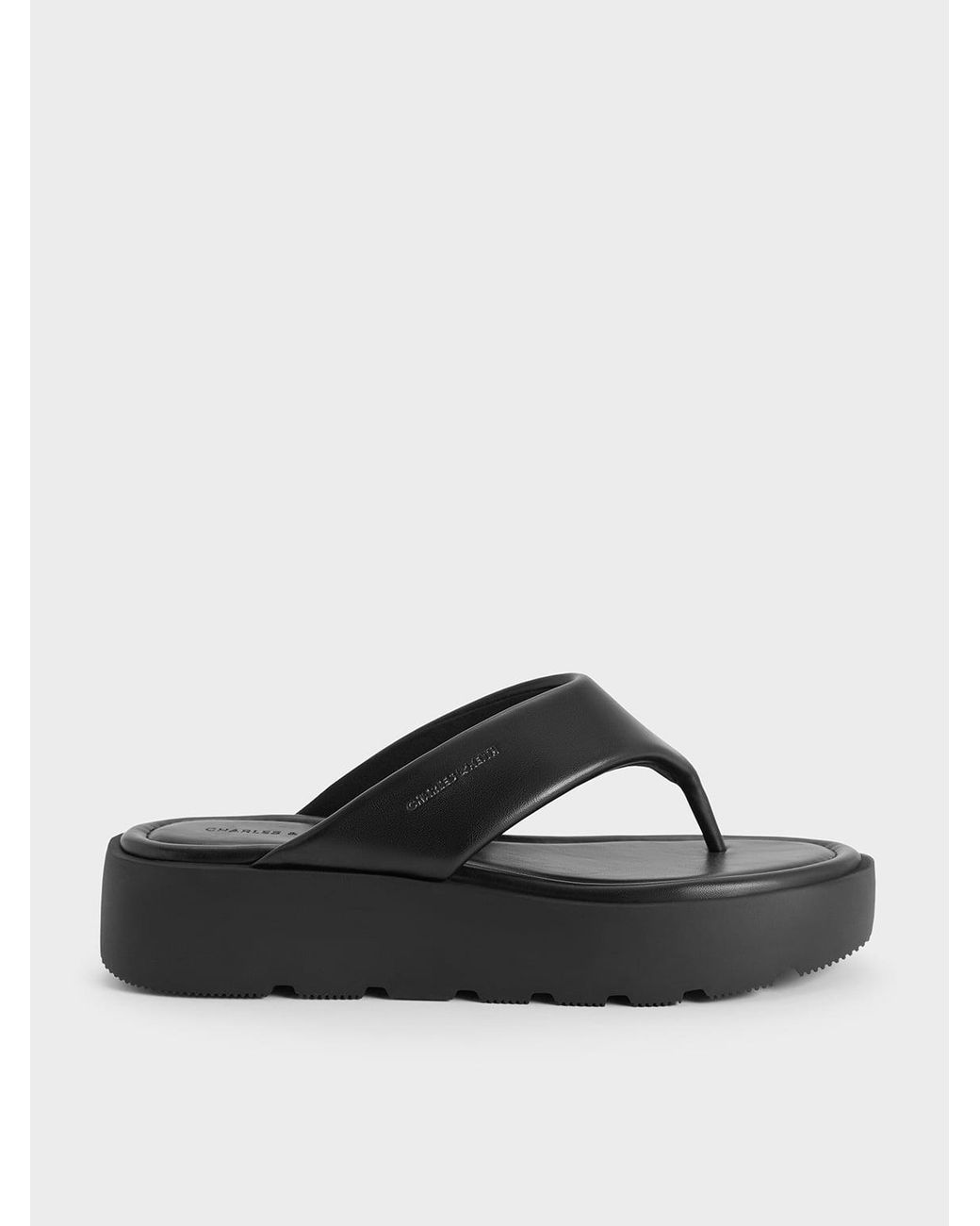 Charles & Keith Black V-Strap Flatform Thong Sandals