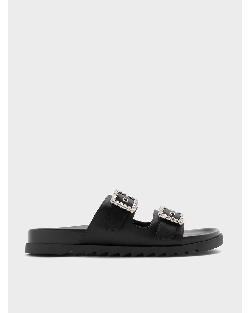 Charles & Keith Black Gem-Buckle Double-Strap Sandals