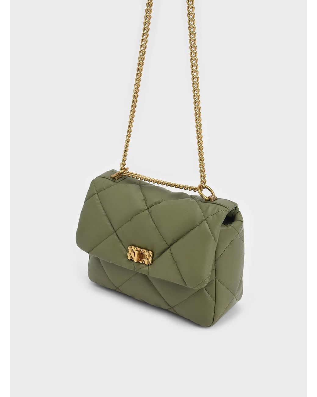 Charles & Keith Paffuto Large Padded Shoulder Bag in Olive (Green 