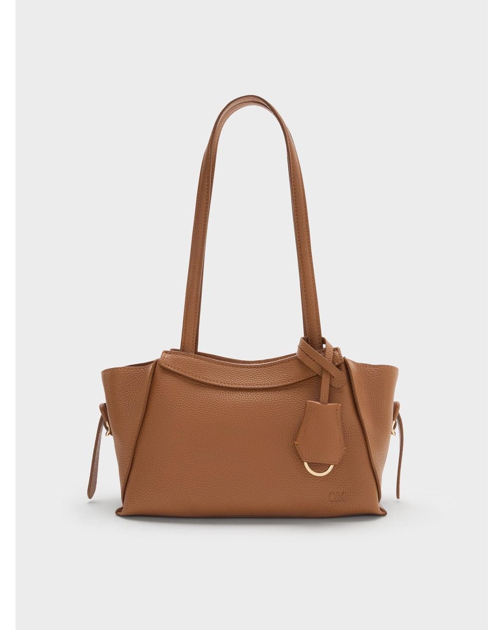 Charles & Keith White Leather Trapeze Tote Bag