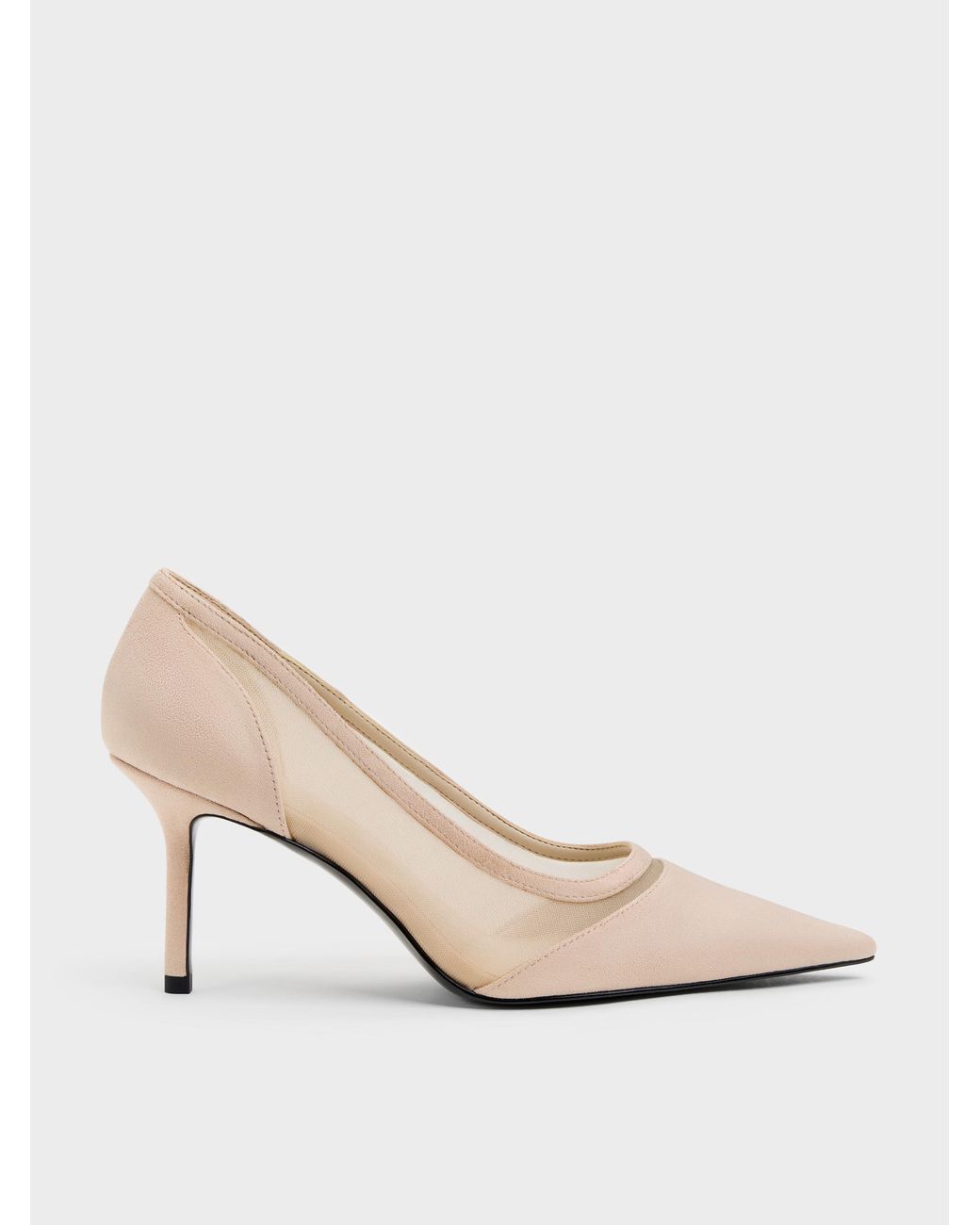Charles & Keith White Faux Suede & Mesh Pointed Pumps
