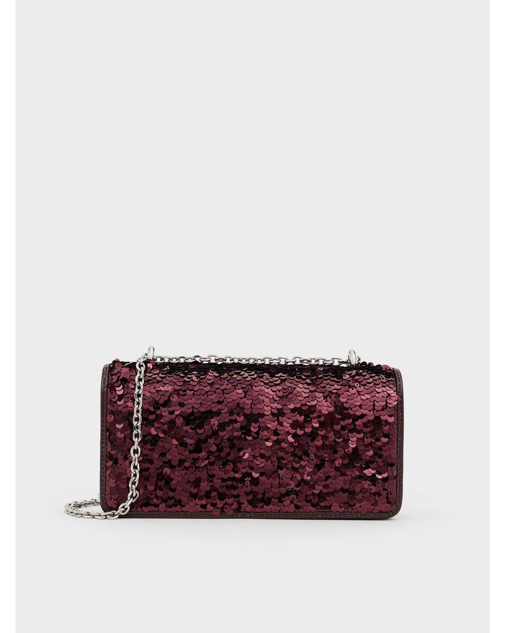 Charles & Keith Purple Paffuto Sequinned Wallet On Chain