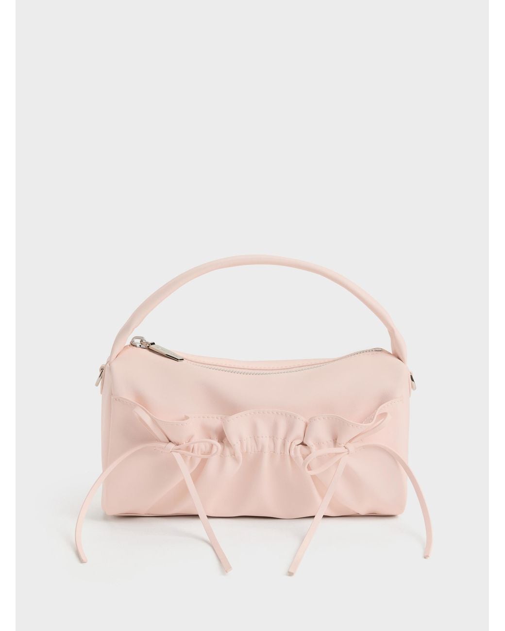 Charles & Keith Pink Reese Ruched Bow Top Handle Bag