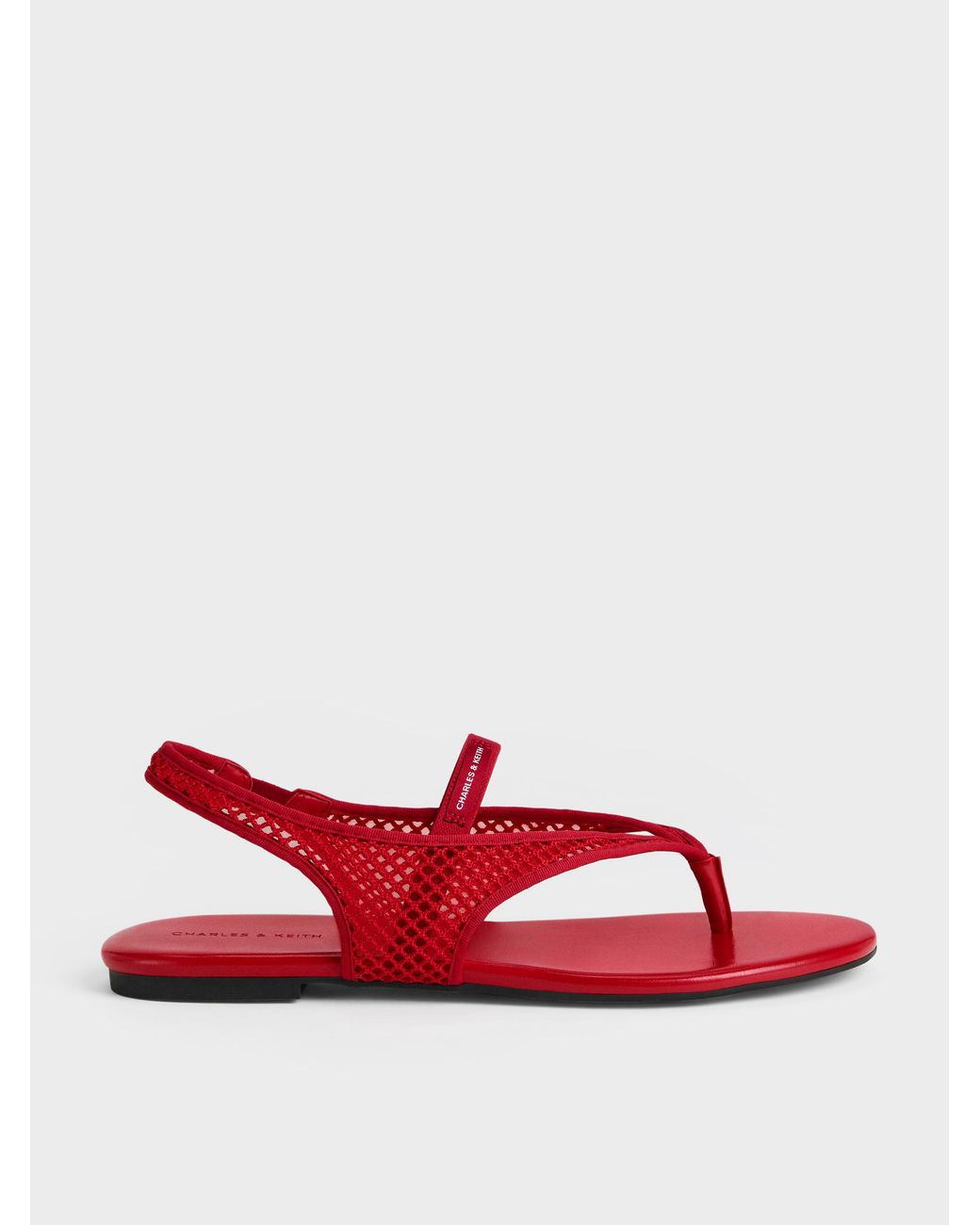 Charles & Keith Red Ellory Mesh Thong Slingback Sandals