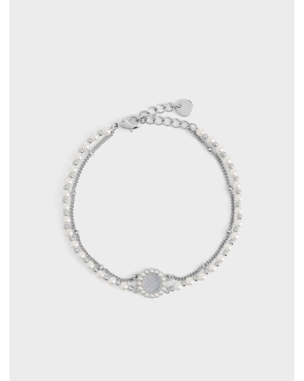 Charles & Keith Blue Pearl & Gemstone Double-Chain Bracelet