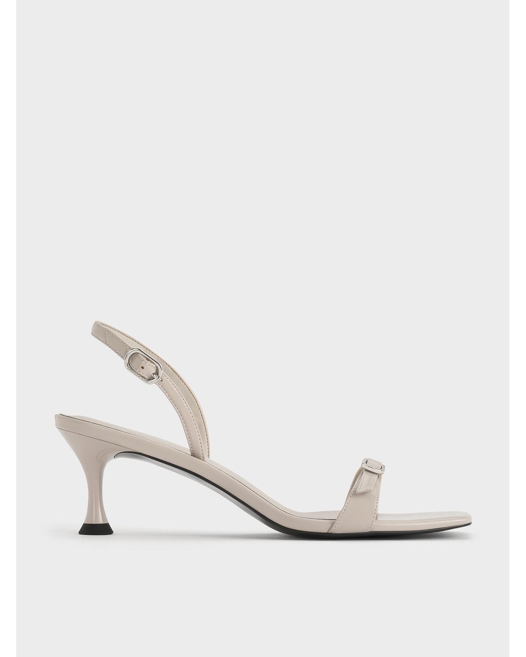 Charles & Keith Natural Buckled Slingback Kitten Heels
