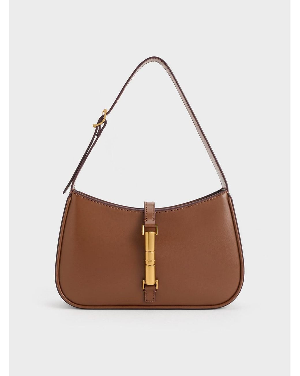 Charles & Keith Brown Cesia Metallic-Accent Shoulder Bag