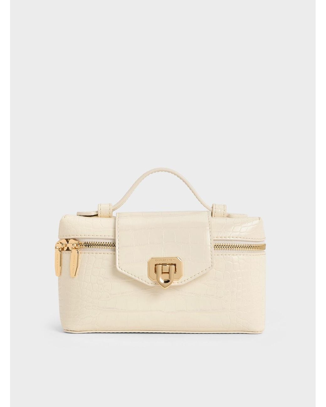 Charles & Keith Natural Arwen Croc-Effect Top Handle Vanity Bag