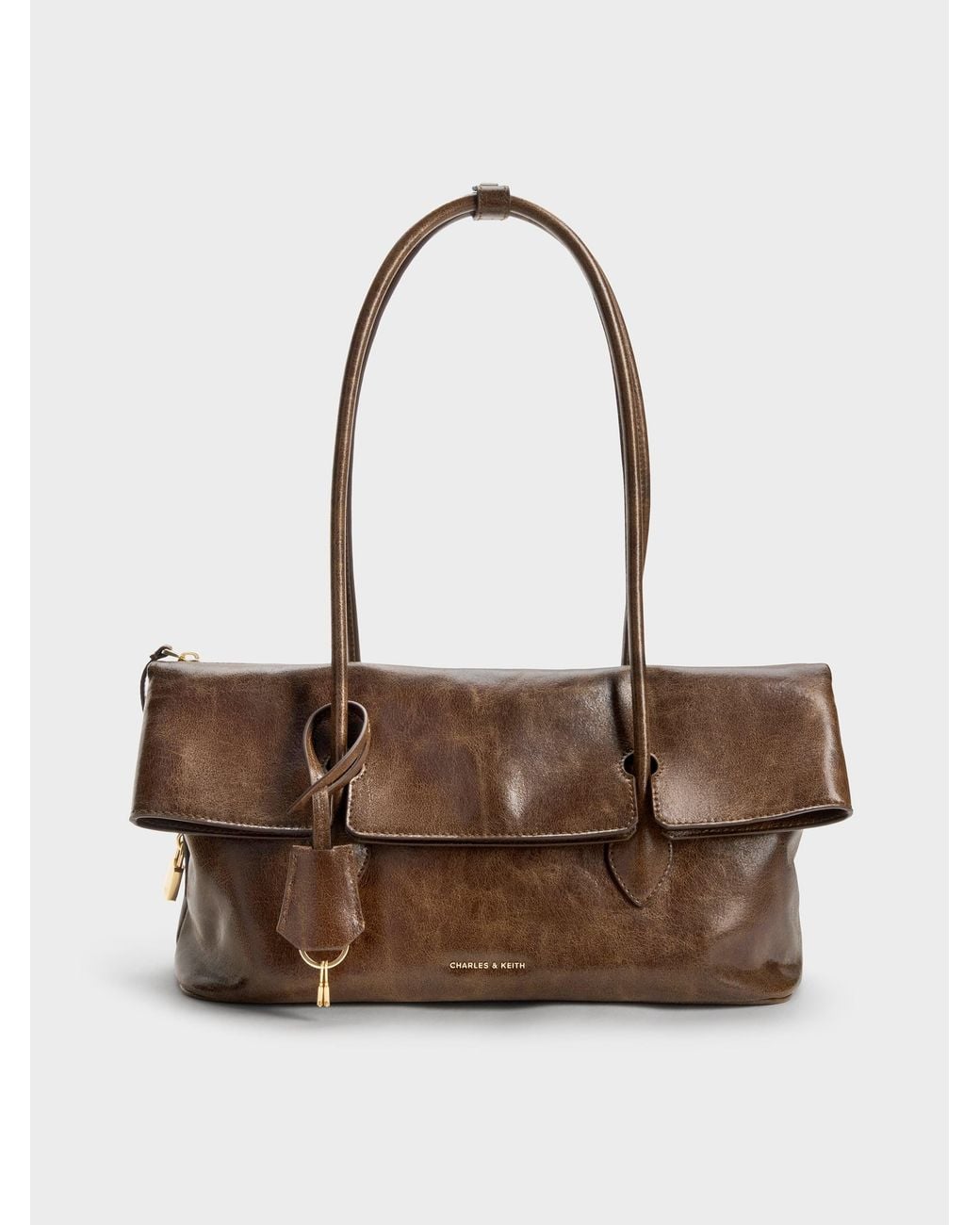 Charles & Keith White Aveline Front-Flap Shoulder Bag