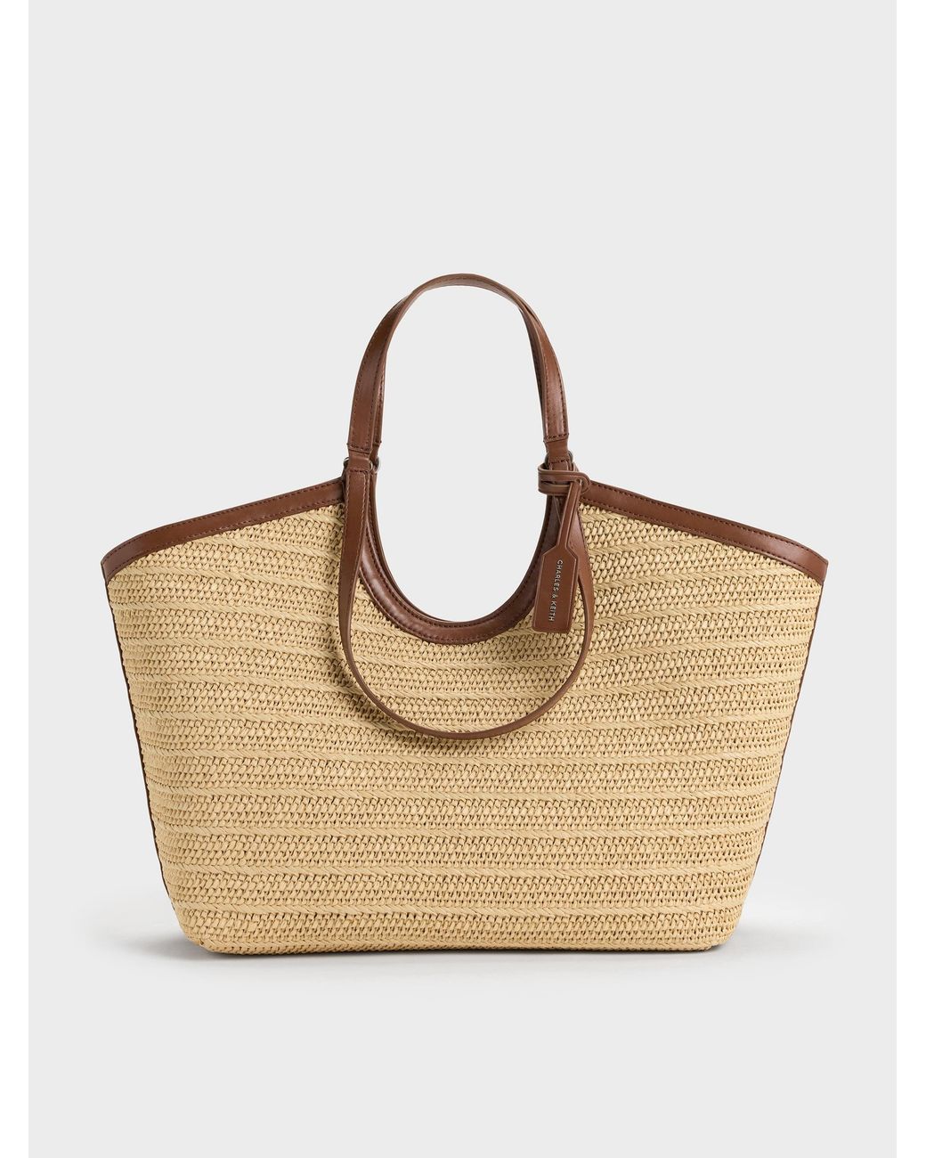Charles & Keith Natural Ivette Raffia Woven Tote Bag