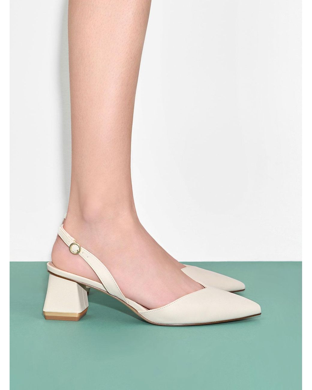 Charles & Keith slingback black toe heeled shoes in white | ASOS
