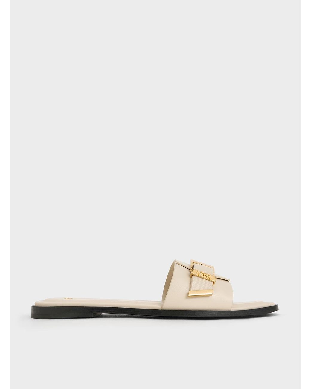 Charles & Keith White Whitney Leather Slide Sandals