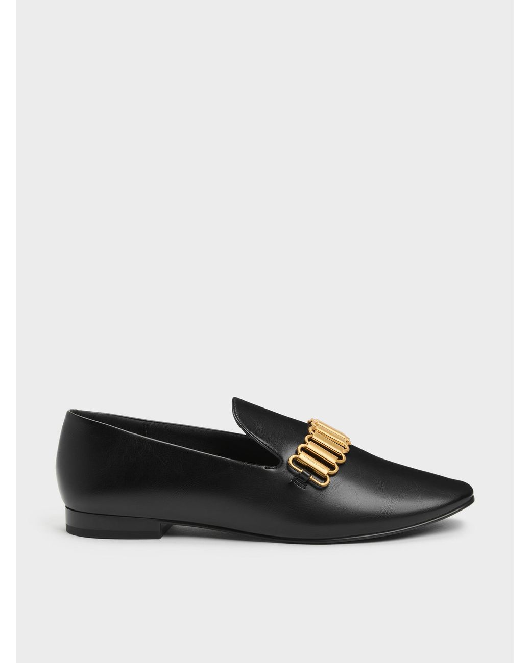 Charles & Keith Black Metallic-Accent Loafers