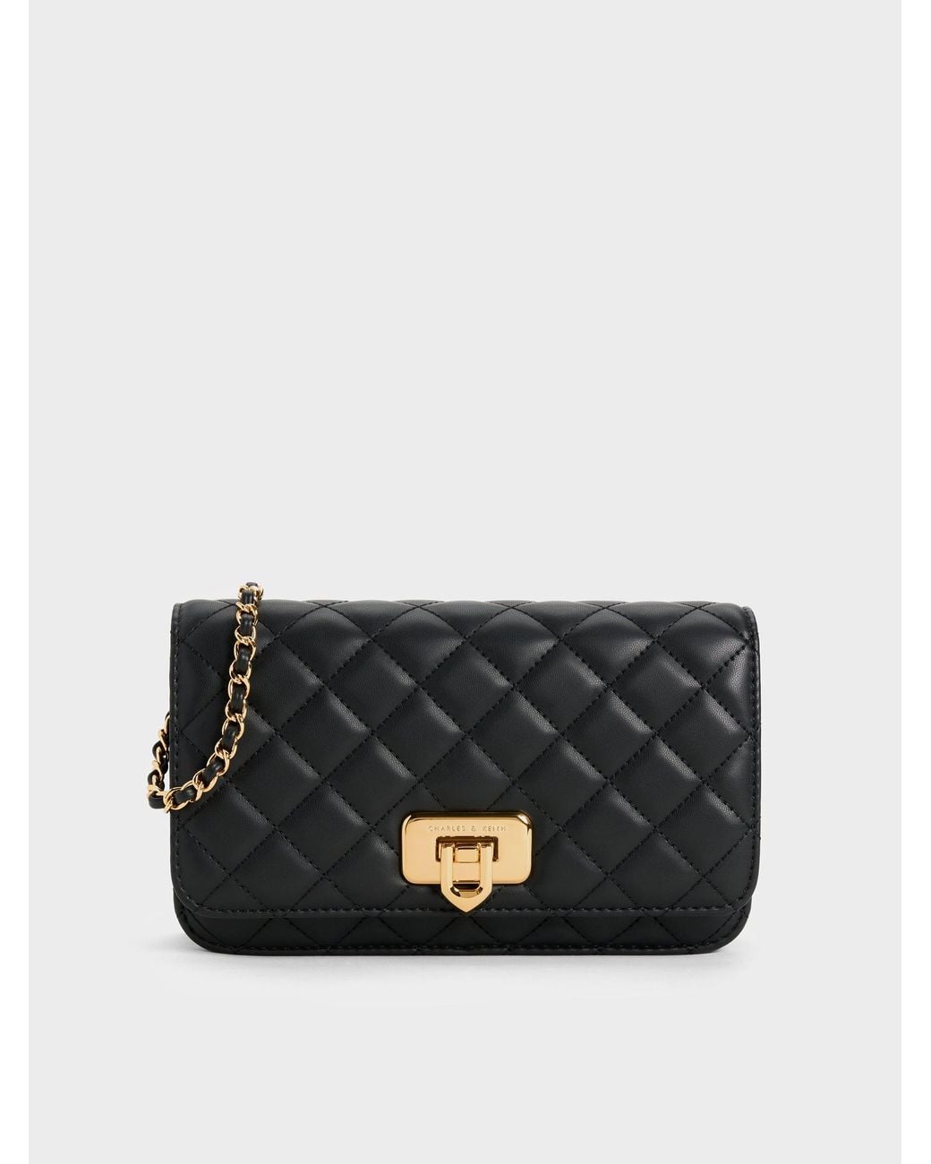 Charles & Keith Black Cressida Quilted Push-lock Clutch