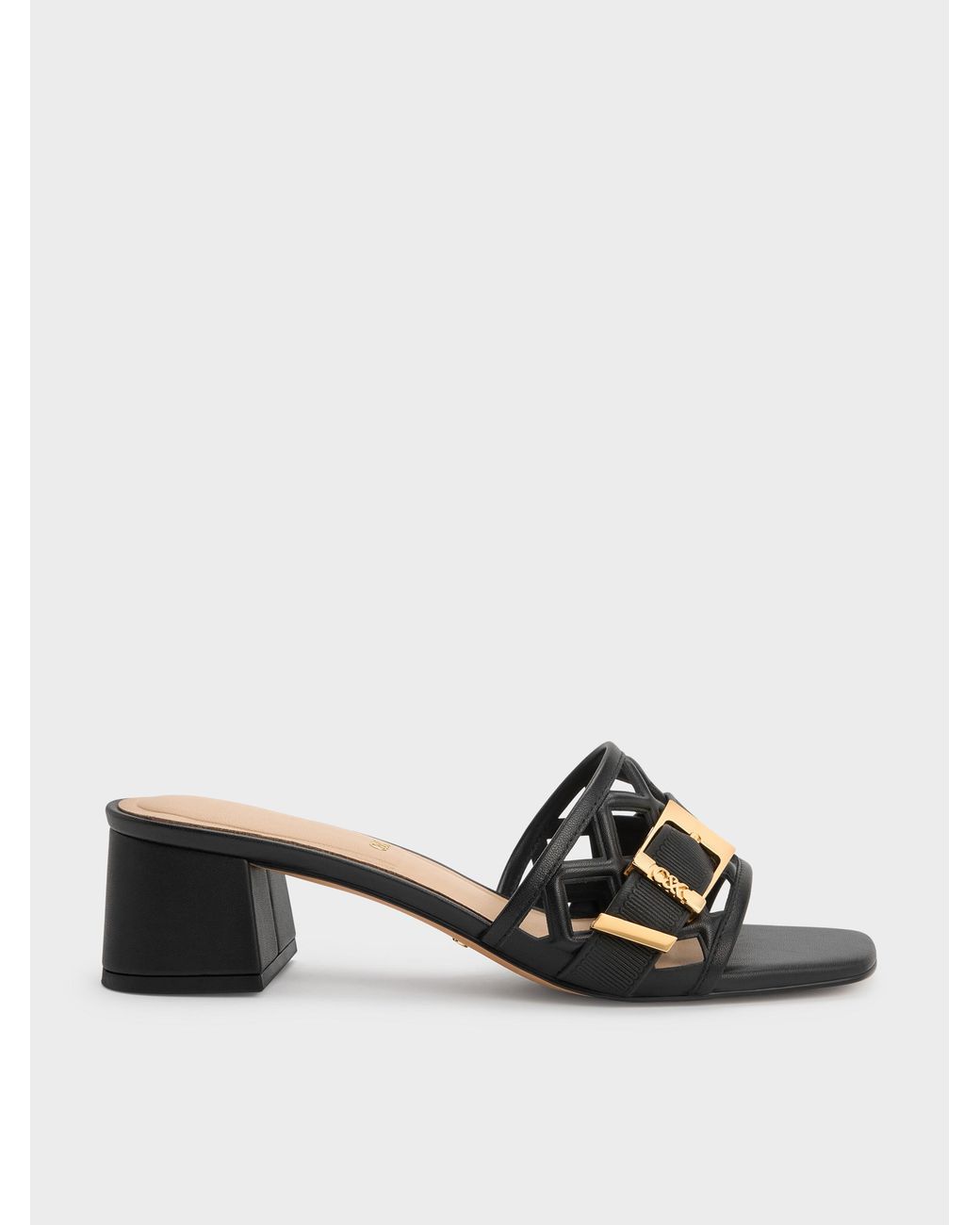 Charles & Keith White Whitney Leather Cut-Out Heeled Mules