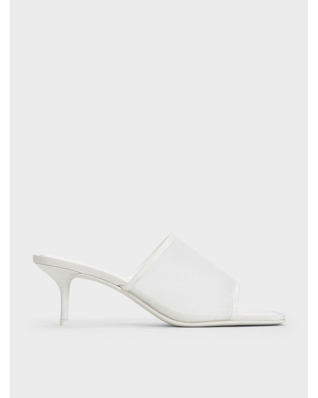 Charles & Keith White Loren Mesh Kitten-Heel Mules