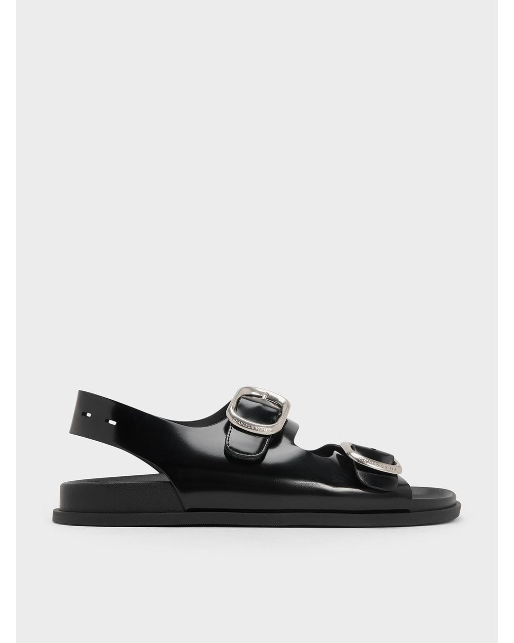 Charles & Keith Black Buckled Double-Strap Slingback Sandals