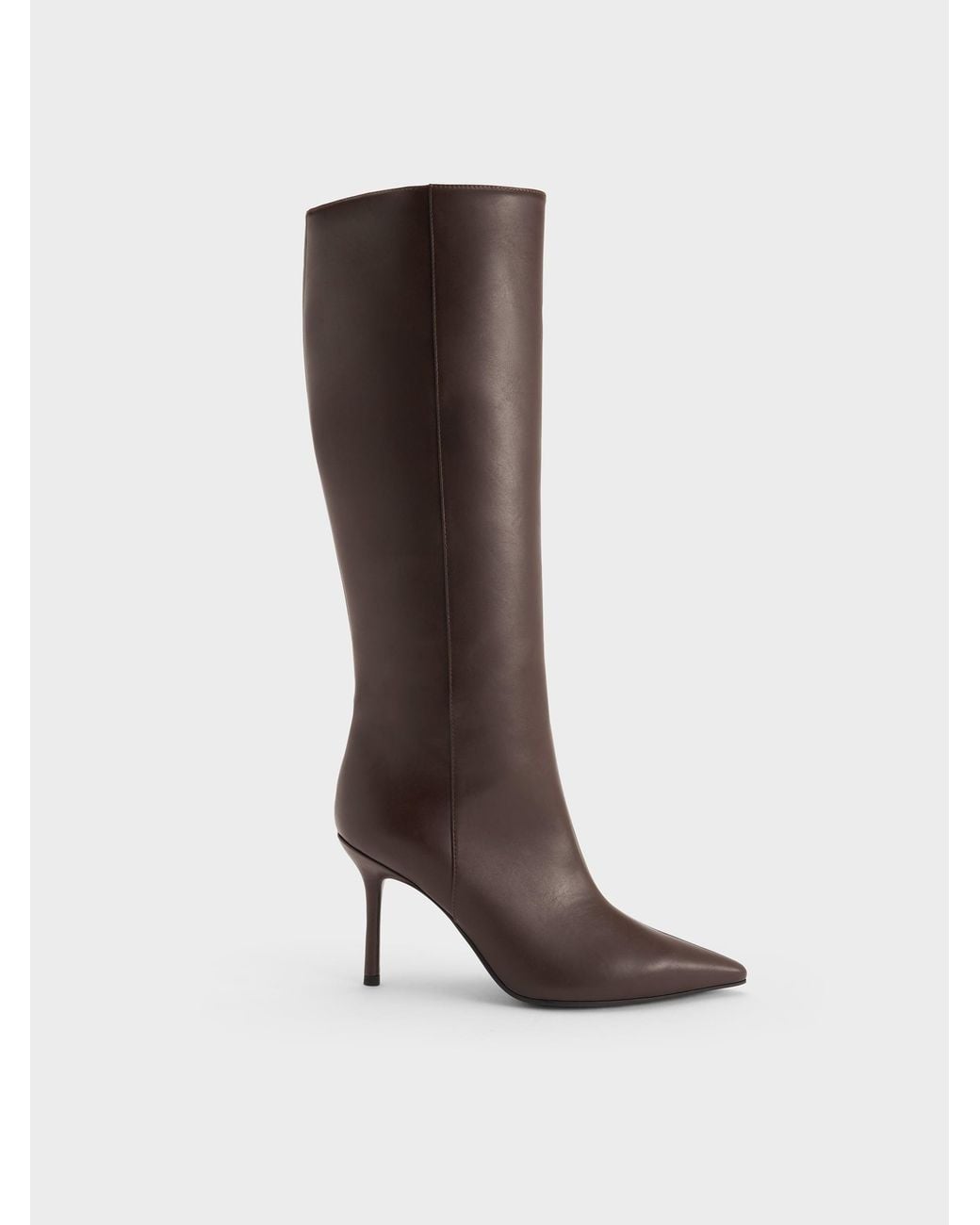 Charles & Keith Brown Pointed Stiletto Knee-High Boots
