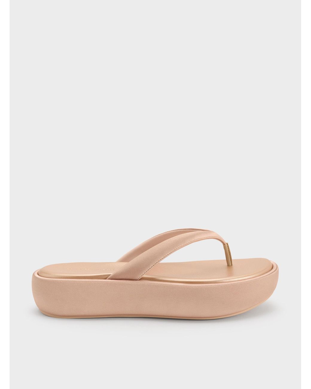 Charles & Keith Natural Satin Thong Flatform Sandals