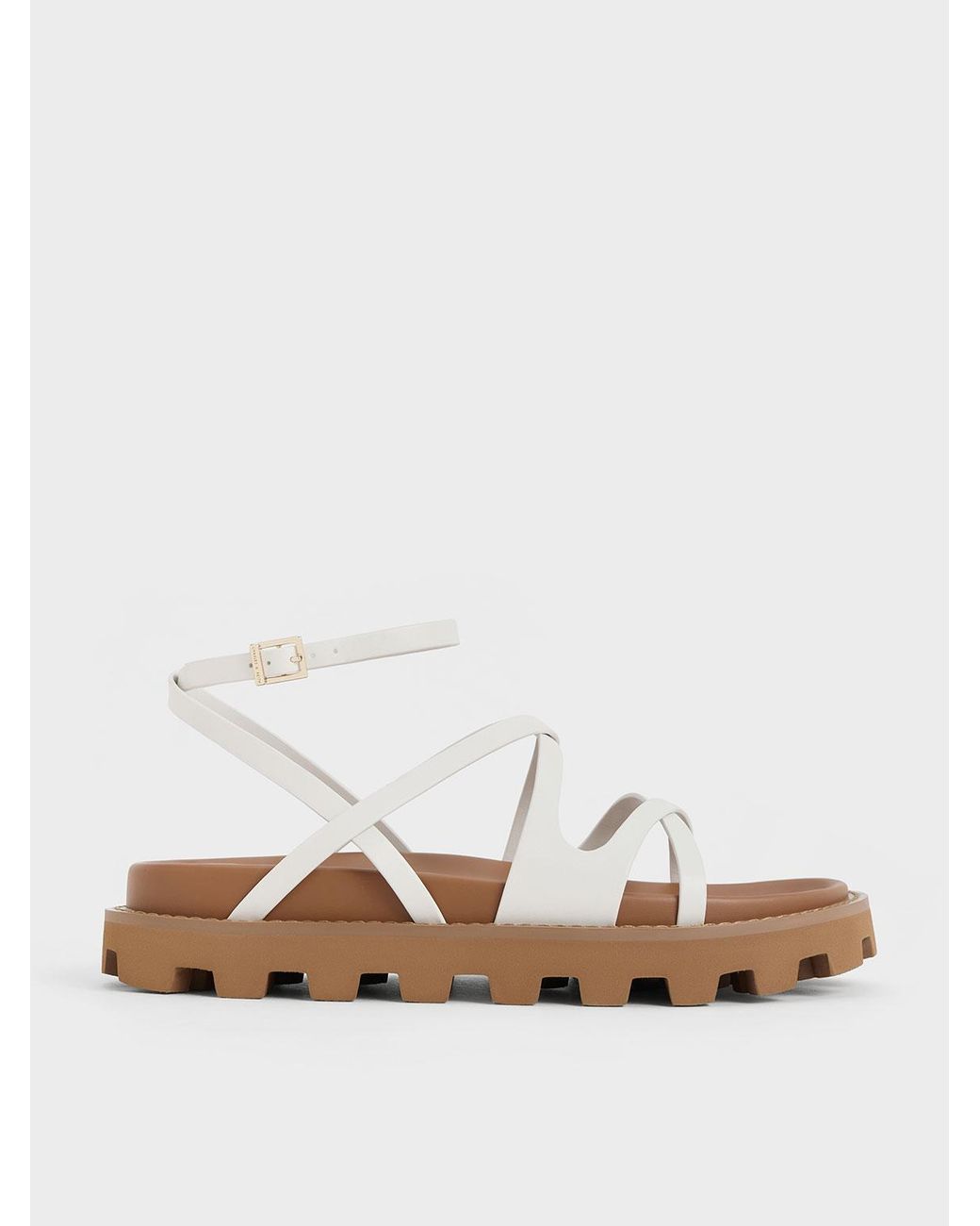 Charles & Keith White Crossover Ankle-strap Sandals