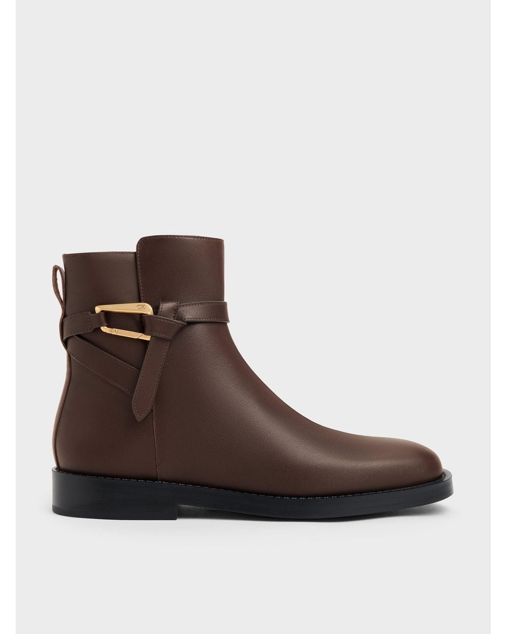 Charles & Keith Brown Daena Leather Metallic-Accent Ankle Boots