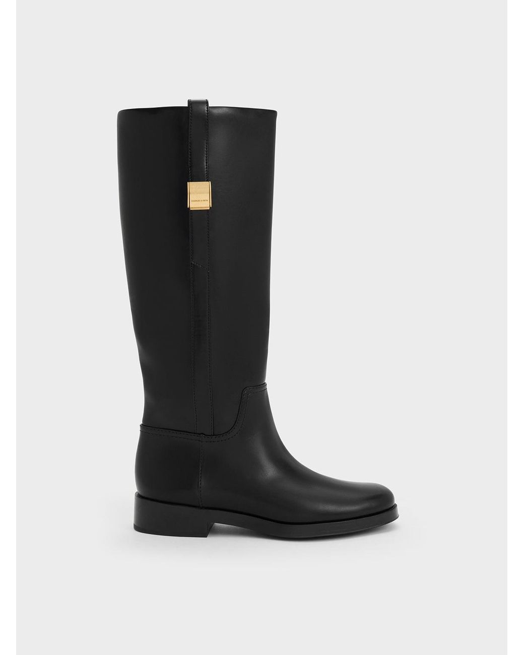 Charles & Keith Black Yvette Metallic-accent Knee-high Boots