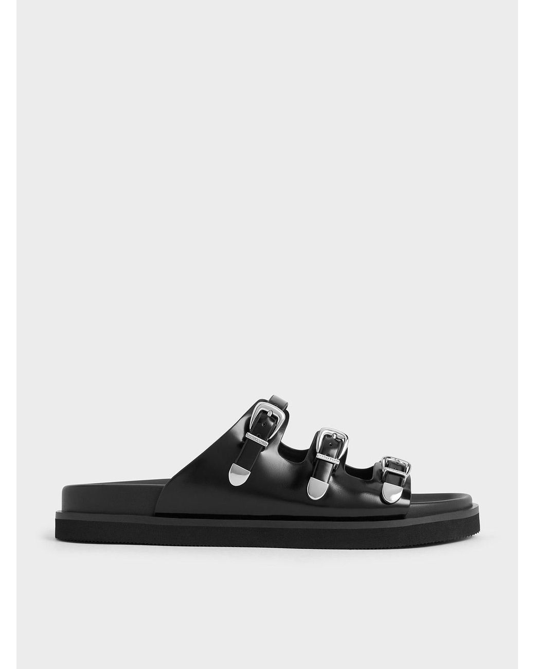 Charles & Keith Black Samala Buckled Triple-strap Sandals