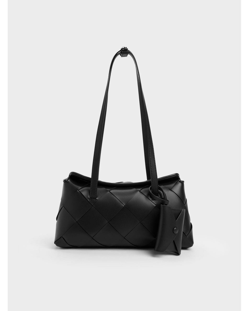 Charles & Keith Black Maribel Woven Trapeze Shoulder Bag