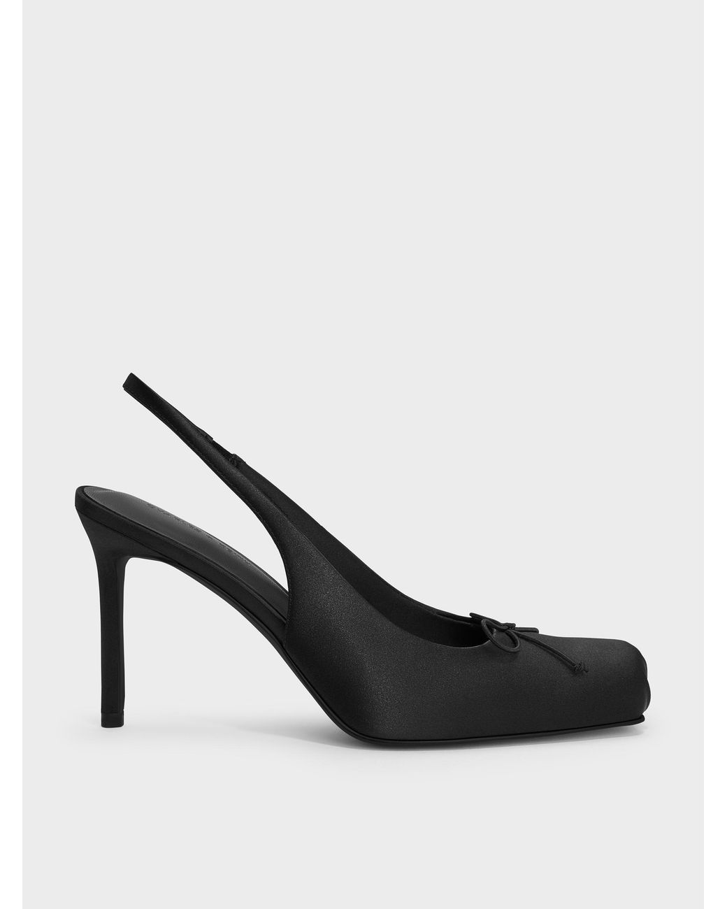 Charles & Keith Black Satin Ruched Stiletto Slingback Pumps