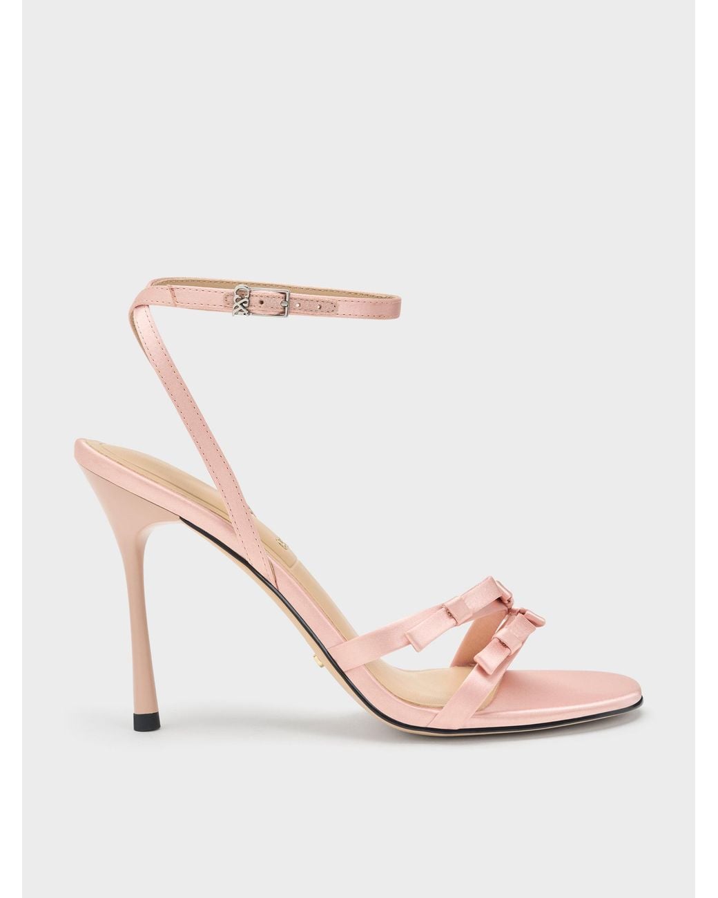 Charles & Keith Pink Jessy Recycled Polyester Bow Ankle-Strap Stiletto-Heel Sandals