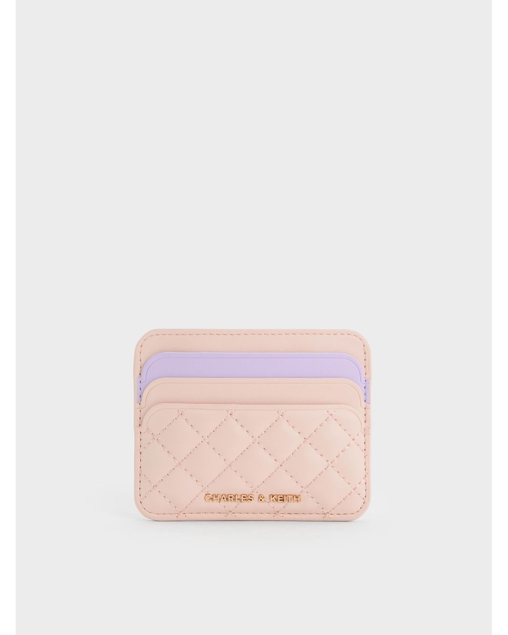 Charles & Keith Pink Cleo Two-Tone Quilted Card Holder