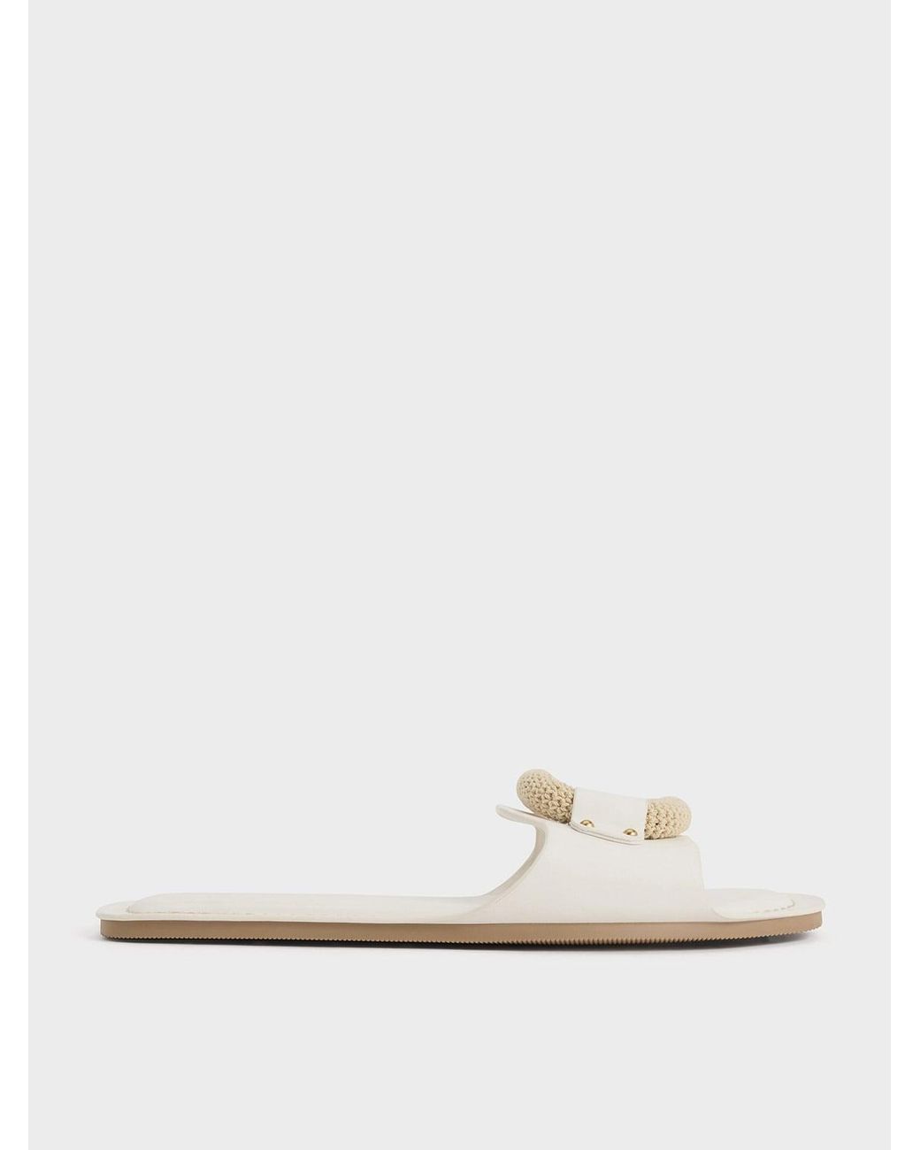 Charles & Keith White Raffia Ring Slide Sandals