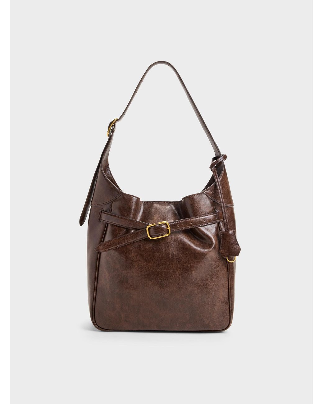 Charles & Keith Brown Victoria Belted Hobo Bag