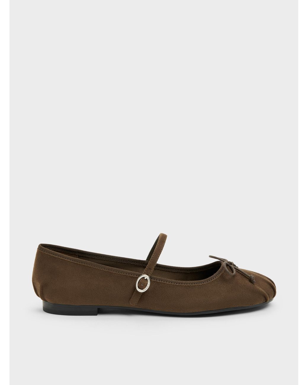 Charles & Keith White Emiko Faux Suede Bow Mary Jane Flats