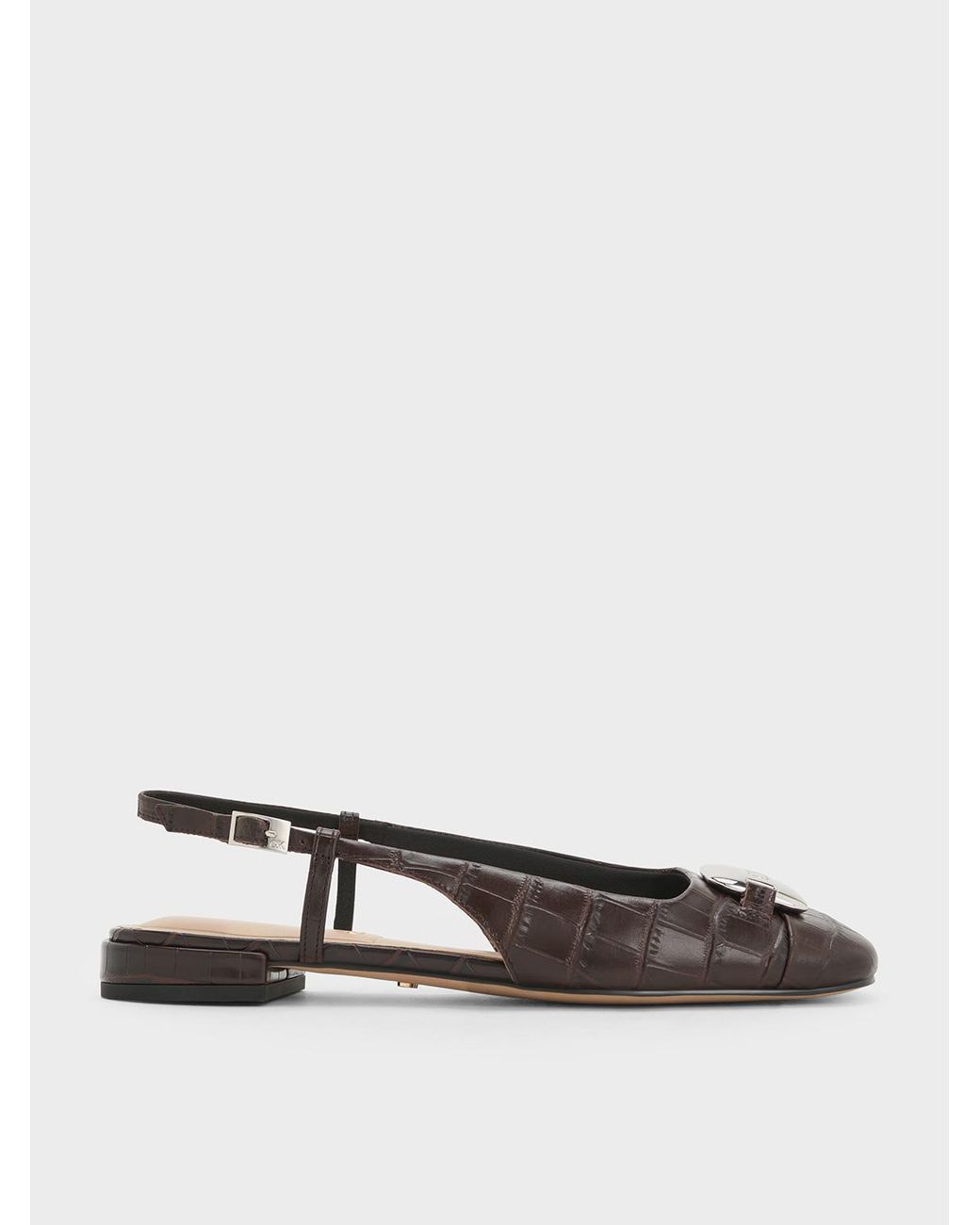 Charles & Keith White Croc-effect Leather Metallic-accent Slingback Flats