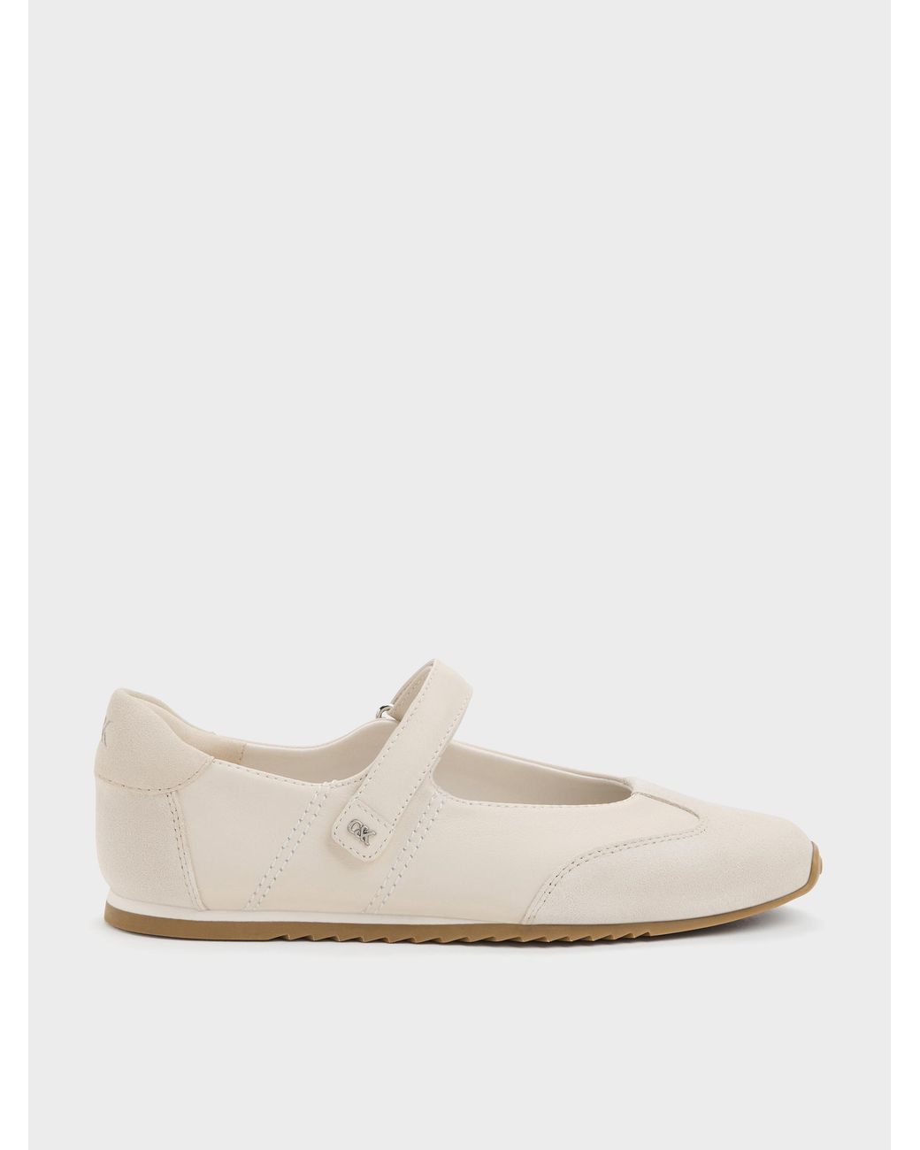 Charles & Keith White Jace Leather & Suede Mary Jane Sneakers
