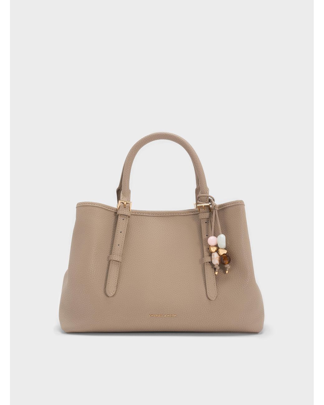 Charles & Keith Natural Baral Bead-Charm Tote Bag