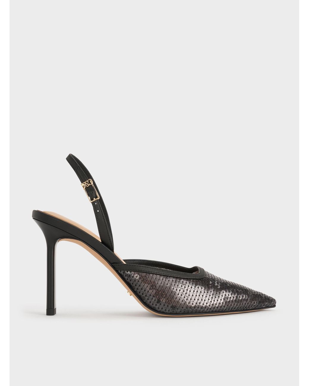 Charles & Keith Multicolor Sequin Mesh & Leather Pointed Slingback Pumps