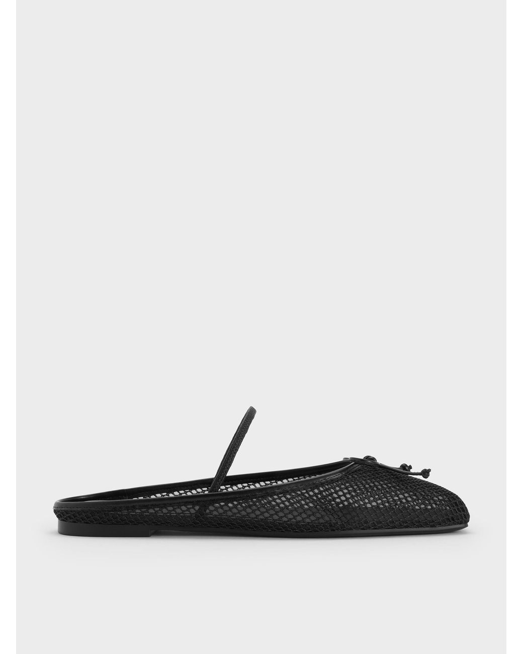 Charles & Keith White Mesh Bow Square-Toe Ballet Mules