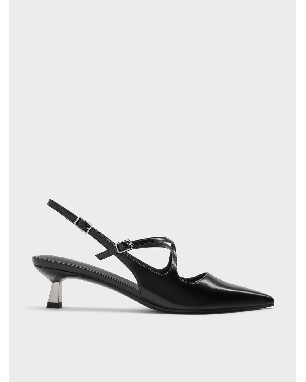 Charles & Keith White Pauline Patent Crossover Kitten Heels