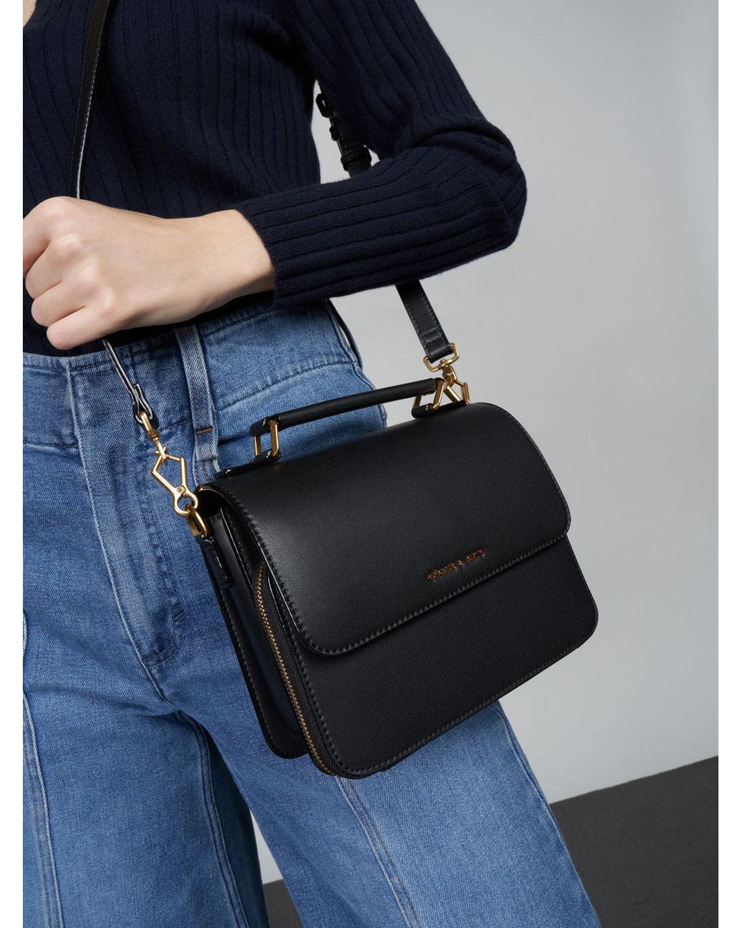 Charles Keith Front Flap Top Handle Crossbody Bag in Black Lyst