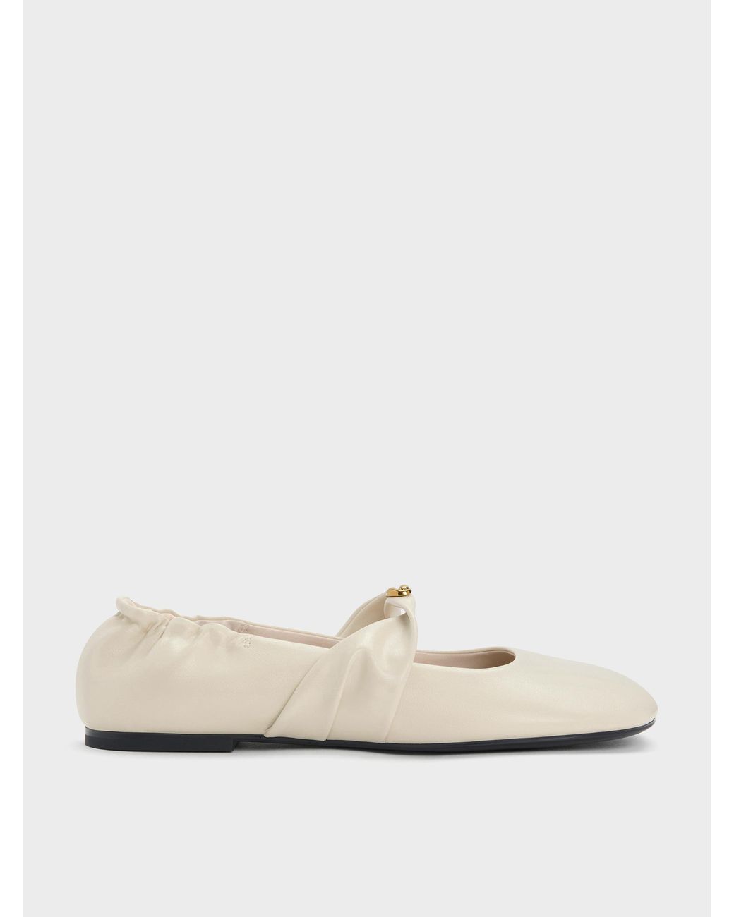 Charles & Keith White Metallic-Accent Twist-Strap Mary Jane Flats