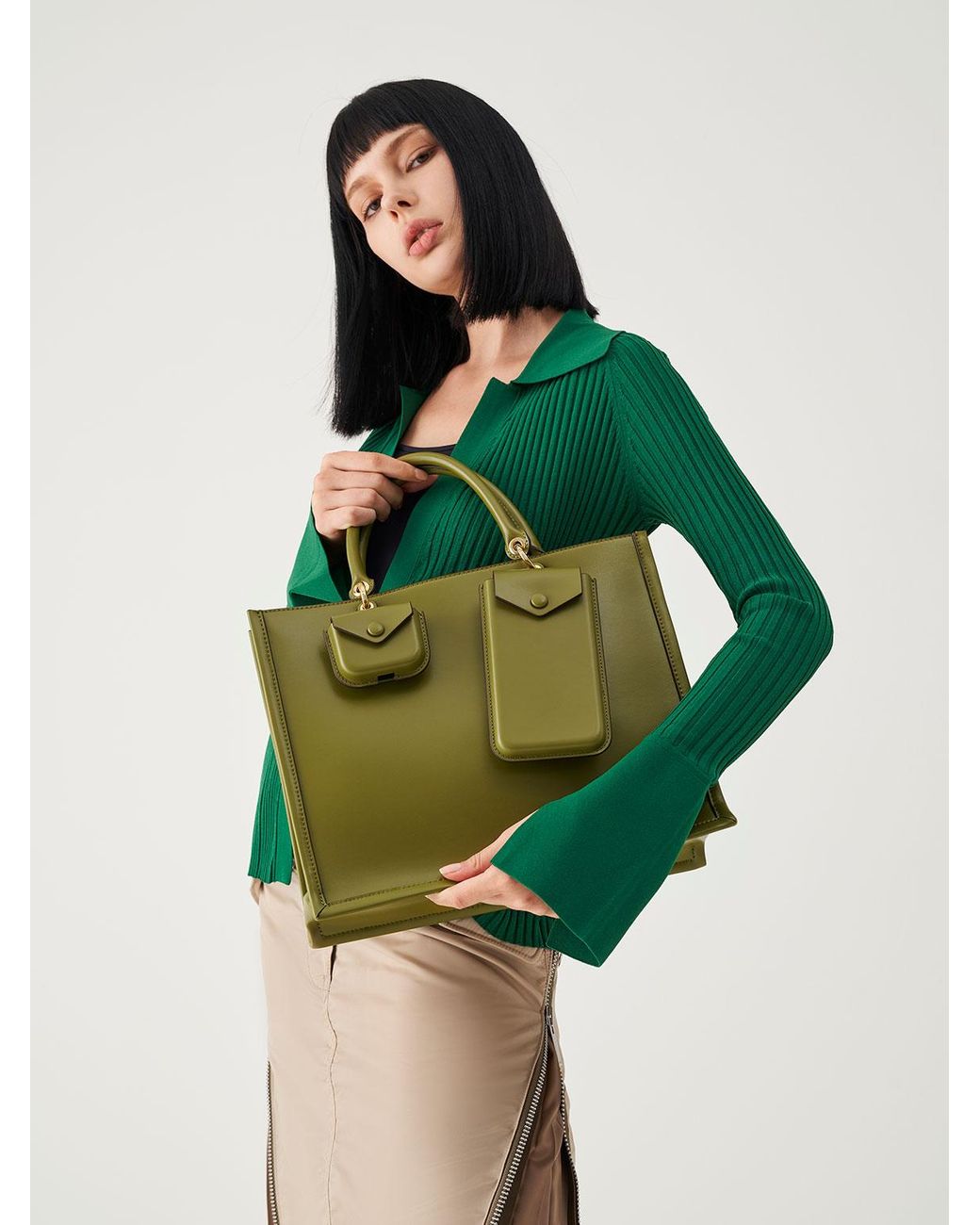 Charles u0026 Keith Amber Double Handle Tote in Green | Lyst