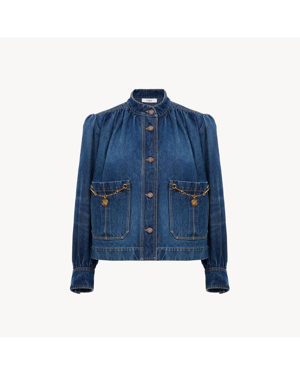 Chloé Blue Solid Mandarin Collar Jacket