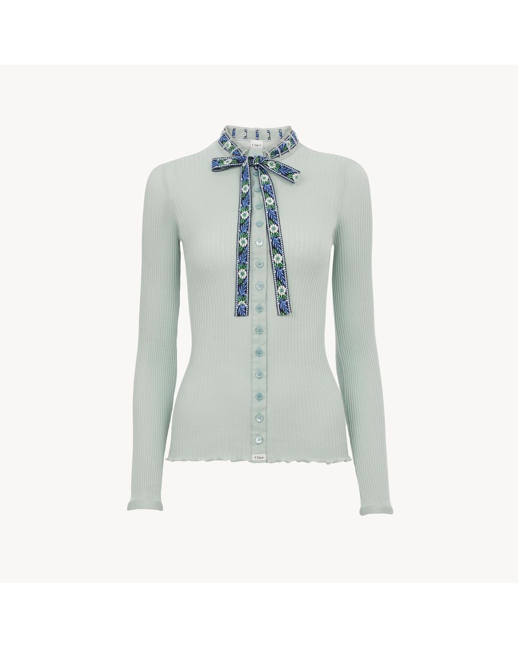 Chloé Blue Tie-Front Fitted Cardigan