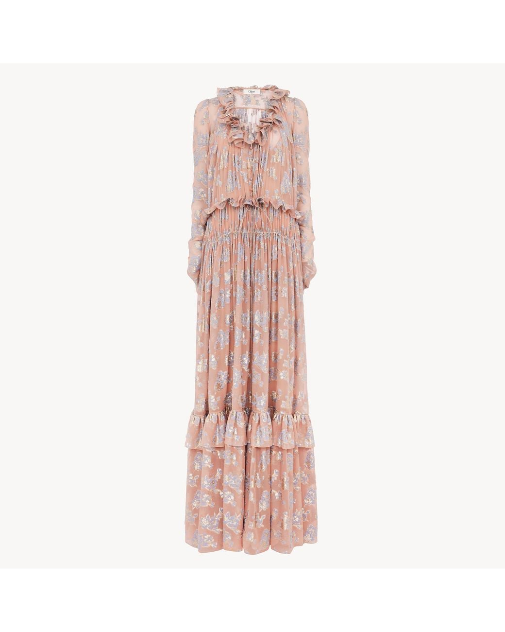Chloé Gathered Long Dress in Pink | Lyst