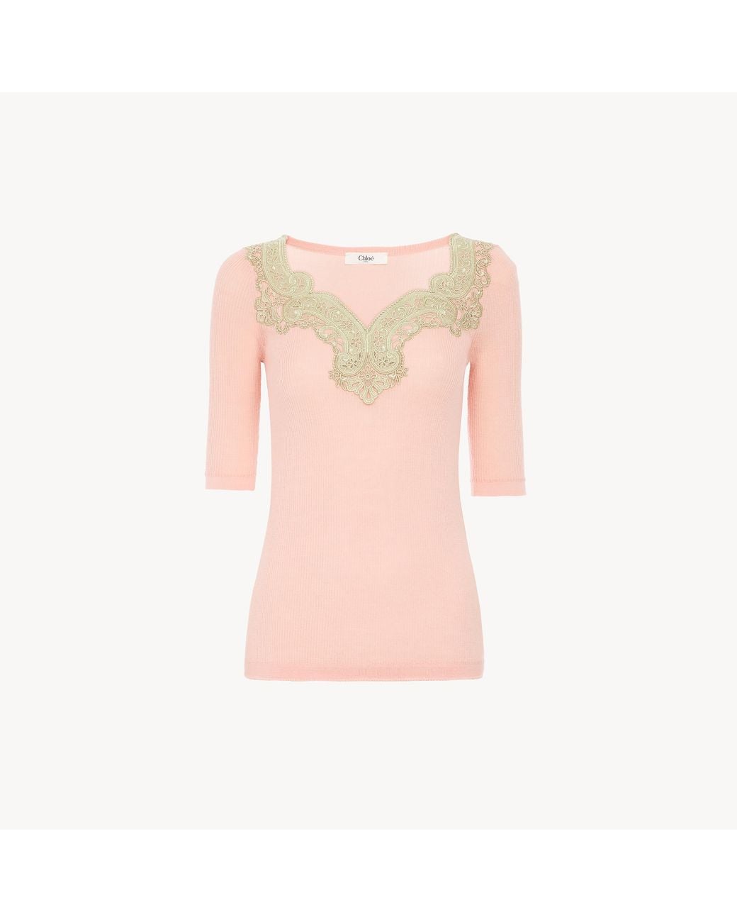 Chloé Pink Elbow-Sleeve Fitted Jumper
